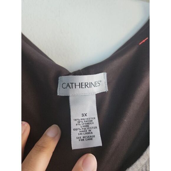 Catherine's Women Taupe Grey Ribbed Knit A-Line Knee Length Dress w/Belt size 3X - Picture 6 of 10